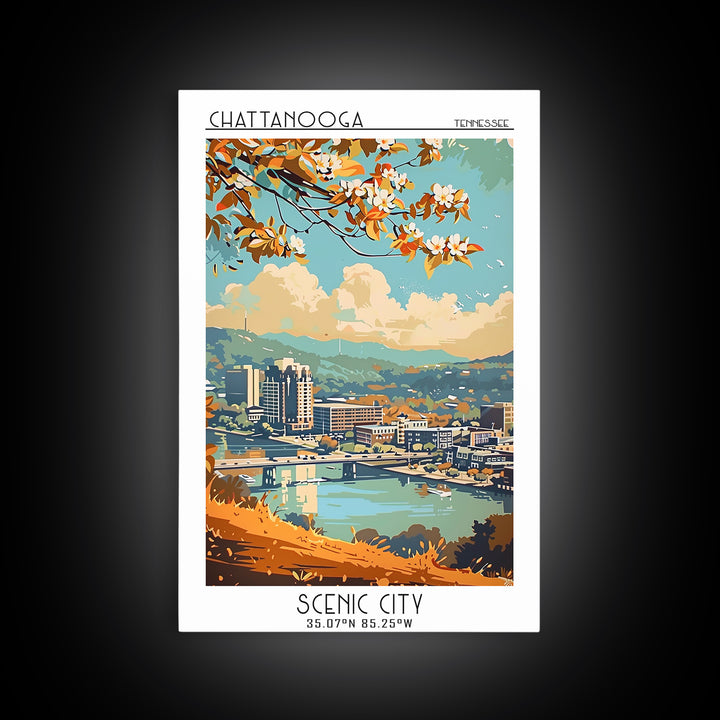 Chattanooga Travel Poster, Framed Canvas Print, Travel Wall Art, City Wall Art, Retro Travel Print, Gallery Wall Set, Retro Wall Art