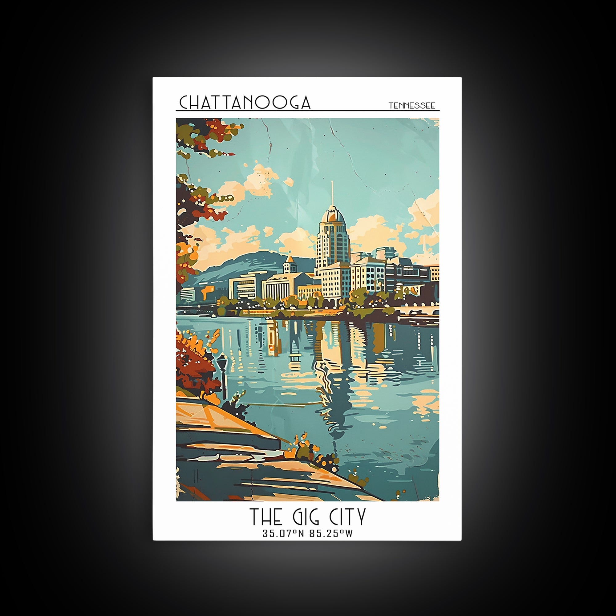 Chattanooga Tennessee Travel Poster, Framed Canvas Print, Travel Wall Decor, Minimalist Poster, City Travel Poster, Travel Art Print