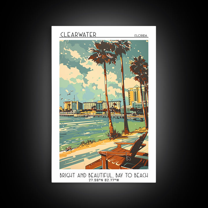 Clearwater Florida Travel Poster, Framed Canvas Print, City Travel Poster, Travel Wall Decor, Travel Art Print, Mid Century Wall Art