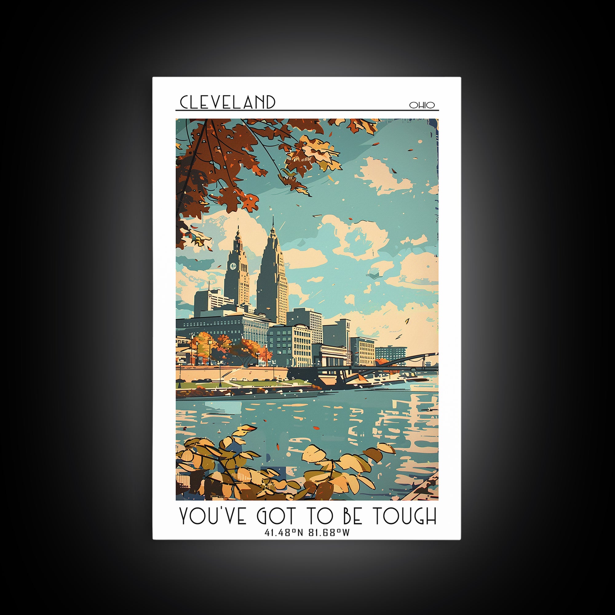 Cleveland Ohio Travel Poster, Framed Canvas Print, City Travel Poster, Vintage City Poster, Mid Century Wall Art, Retro Travel Print