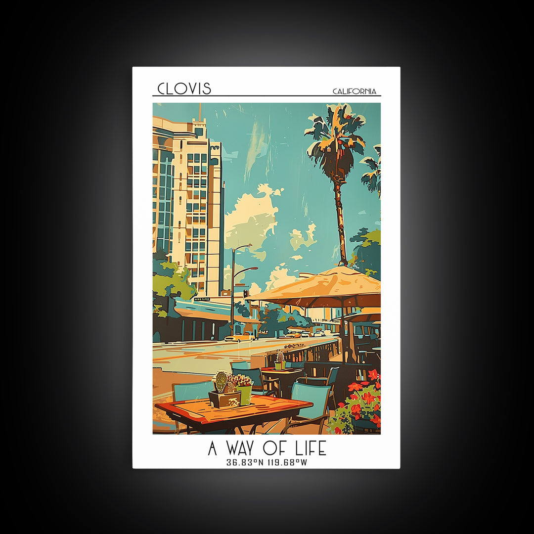 Clovis Travel Poster, Framed Canvas Print, Travel Wall Art, City Wall Art, Vintage Travel Print, Travel Art Print, Minimalist Poster