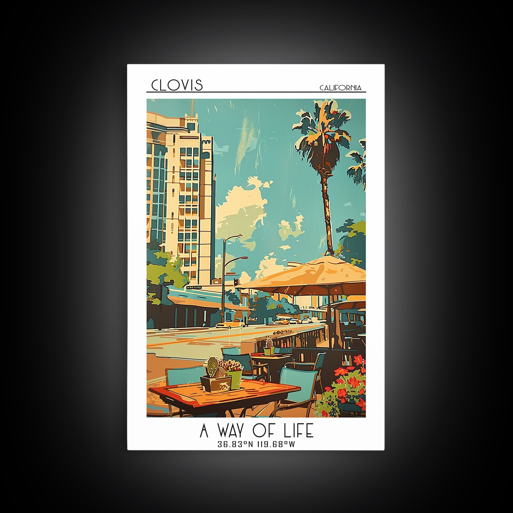 Clovis Travel Poster, Framed Canvas Print, Travel Wall Art, City Wall Art, Vintage Travel Print, Travel Art Print, Minimalist Poster