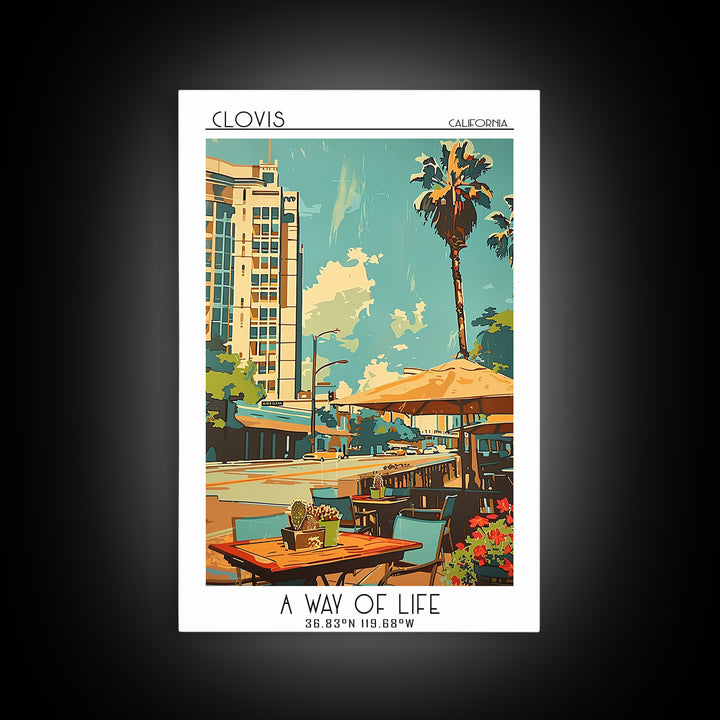 Clovis Travel Poster, Framed Canvas Print, Travel Wall Art, City Wall Art, Vintage Travel Print, Travel Art Print, Minimalist Poster