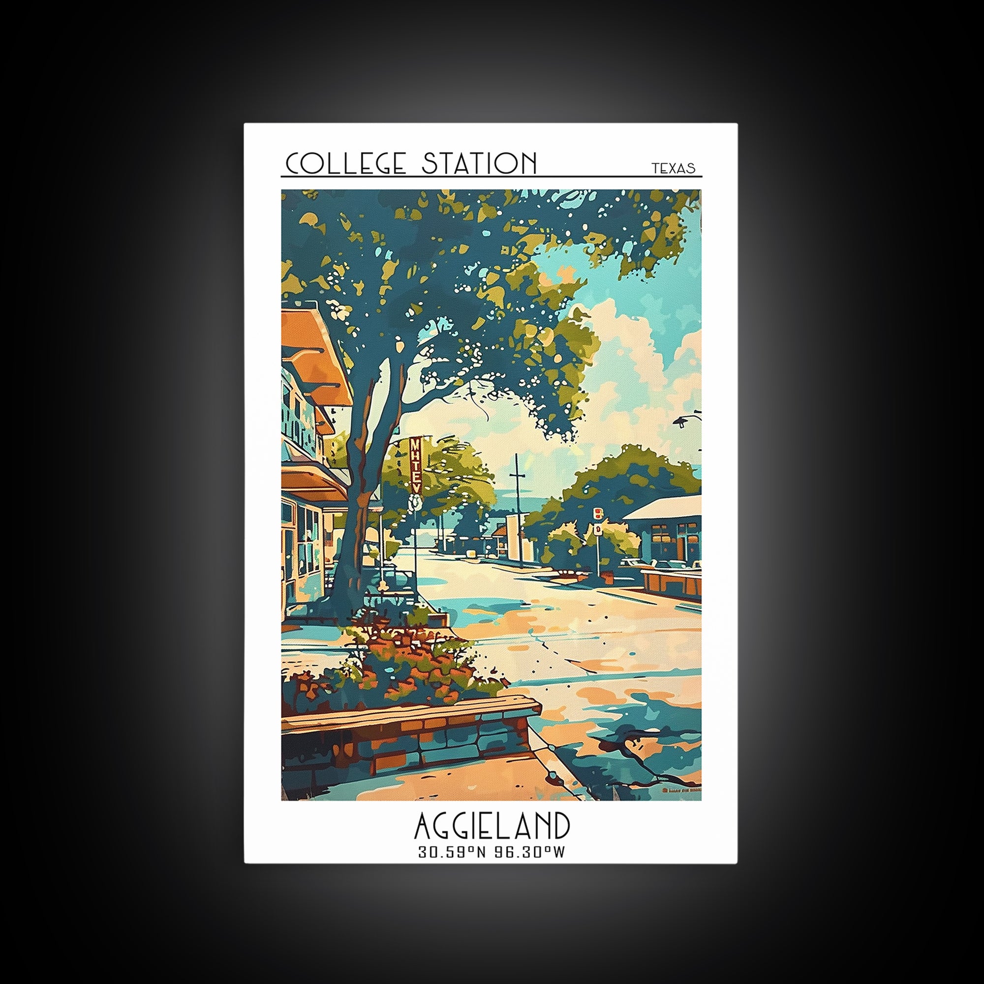 College Station Travel Poster, Framed Canvas Print, Poster Print, Travel Wall Art, Fine Art Print, City Travel Poster, Landscape Art