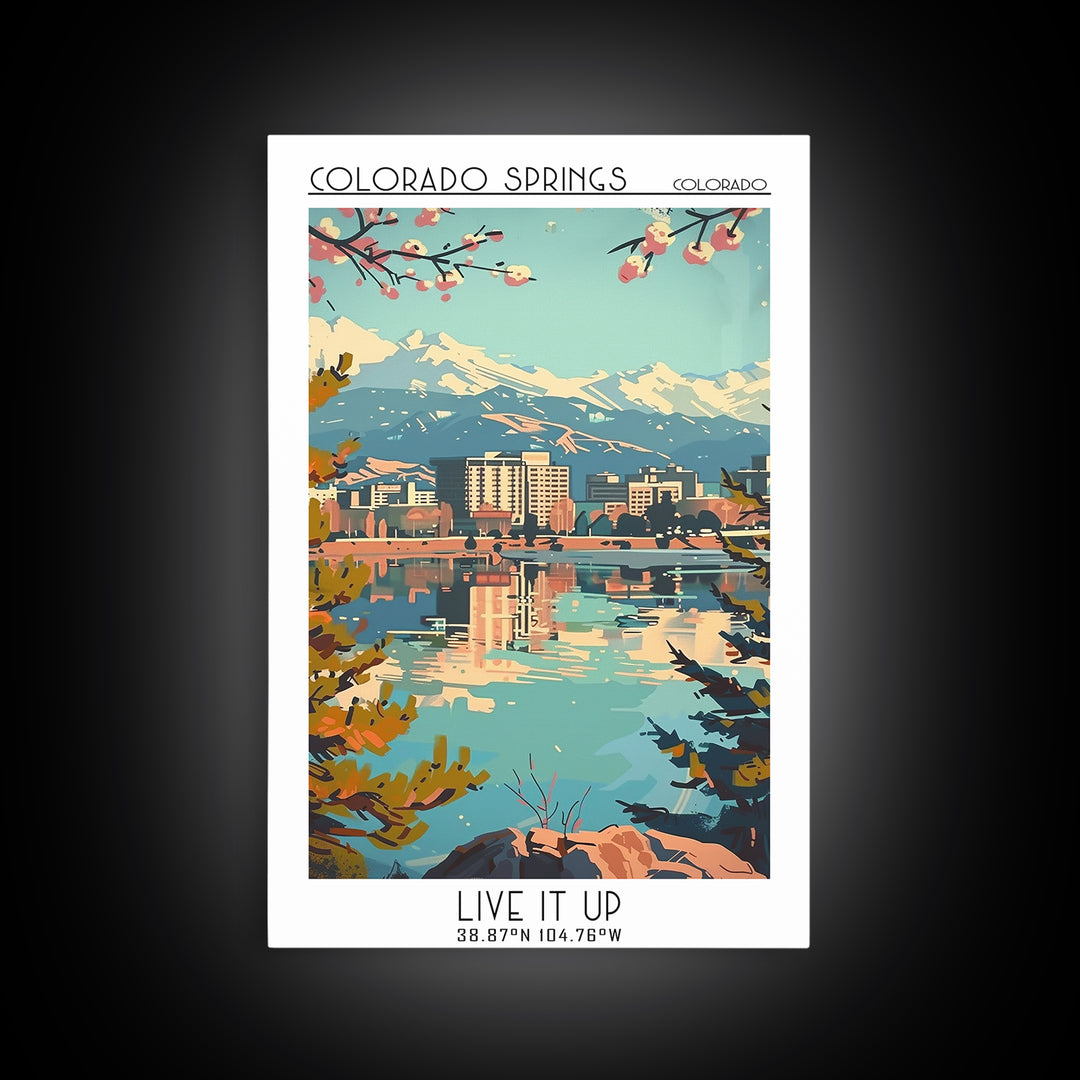 Colorado Springs Colorado Travel Poster, Framed Canvas Print, Retro Travel Poster, City Wall Art, Mid Century Wall Art, Travel Print