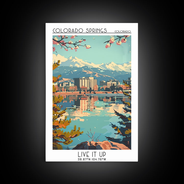 Colorado Springs Colorado Travel Poster, Framed Canvas Print, Retro Travel Poster, City Wall Art, Mid Century Wall Art, Travel Print