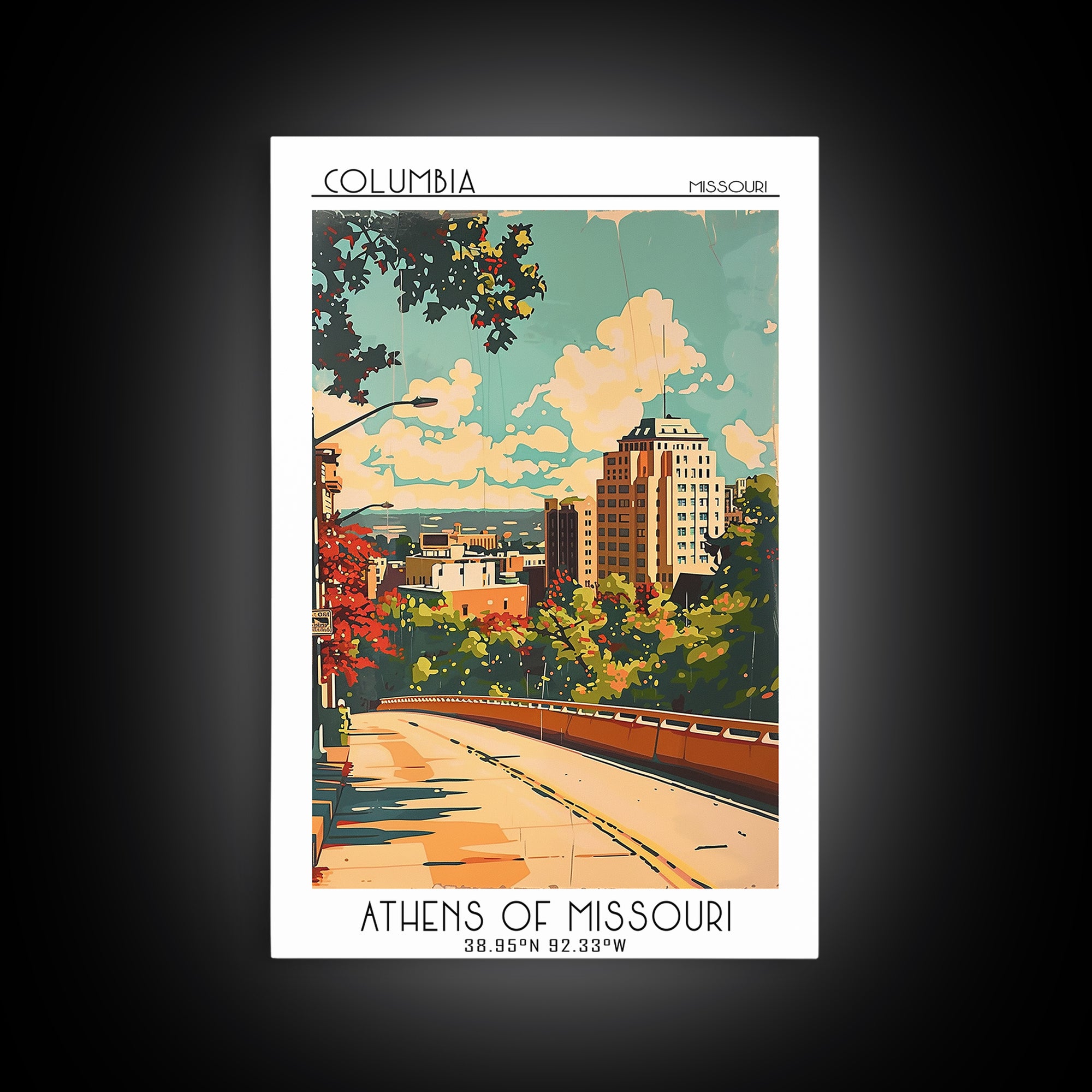 Columbia Travel Poster, Framed Canvas Print, Travel Art Print, Modern Wall Decor, Wanderlust Gift, Retro Travel Print, Travel Prints
