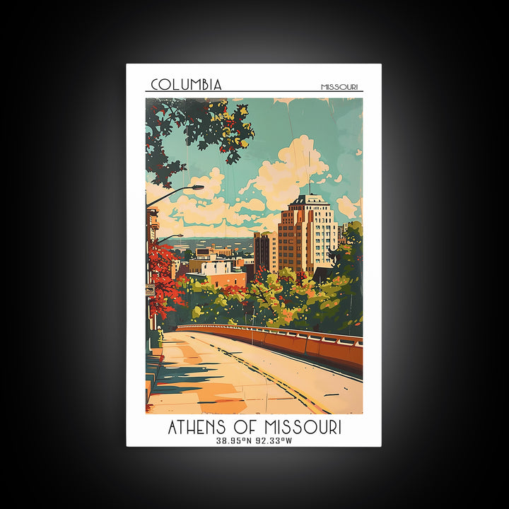 Columbia Travel Poster, Framed Canvas Print, Travel Art Print, Modern Wall Decor, Wanderlust Gift, Retro Travel Print, Travel Prints