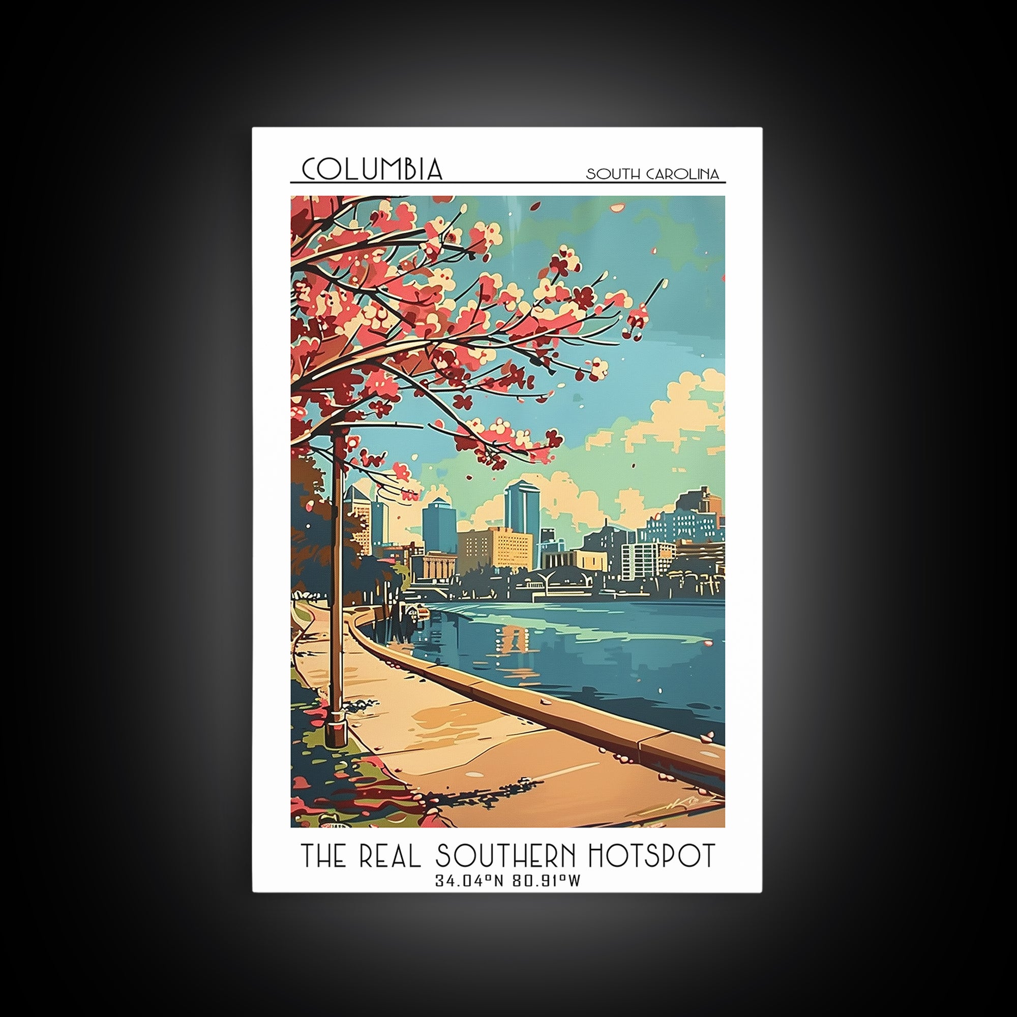 Columbia South Carolina Travel Poster, Canvas Print, City Travel Poster, Travel Wall Decor, Fine Art Print, Art Print, Landscape Art