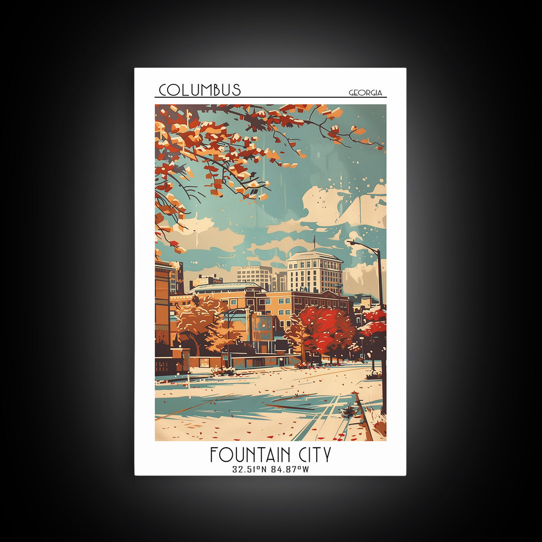 Columbus Travel Poster, Framed Canvas Print, Retro Wall Art, Travel Print, Poster Print, Wall Art, City Travel Poster, City Wall Art