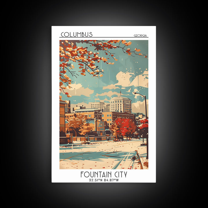Columbus Travel Poster, Framed Canvas Print, Retro Wall Art, Travel Print, Poster Print, Wall Art, City Travel Poster, City Wall Art