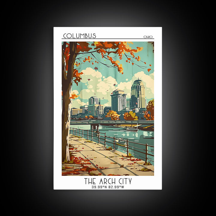 Columbus Ohio Travel Poster, Framed Canvas Print, Travel Art Print, Modern Wall Decor, Colorful Wall Art, Wanderlust Gift, Art Print