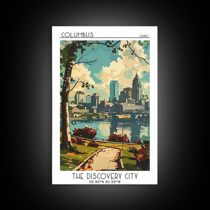 Columbus Ohio Travel Poster, Canvas Print, Vintage Travel Print, City Wall Art, Mid Century Wall Art, Wall Art, Living Room Wall Art