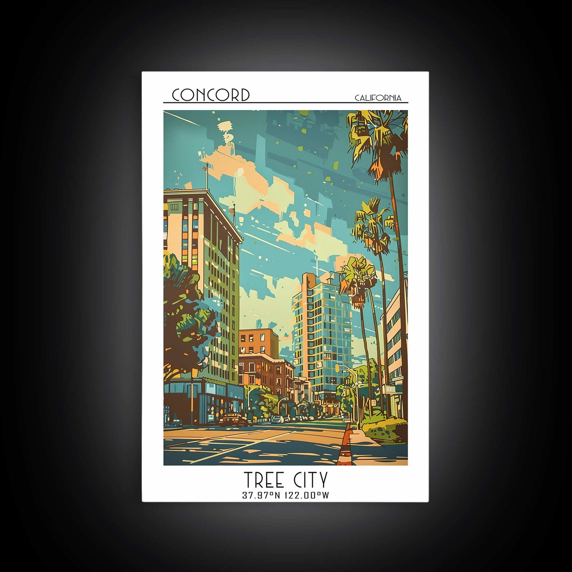Concord California Travel Poster, Canvas Print, Travel Wall Decor, Minimalist Poster, Wanderlust Gift, Landscape Art, Retro Wall Art