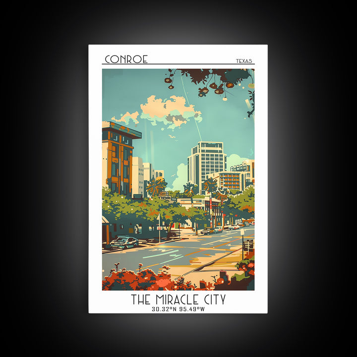 Conroe Travel Poster, Canvas Print, Travel Wall Art, City Wall Art, Fine Art Print, Colorful Wall Art, Wall Art, Retro Travel Poster