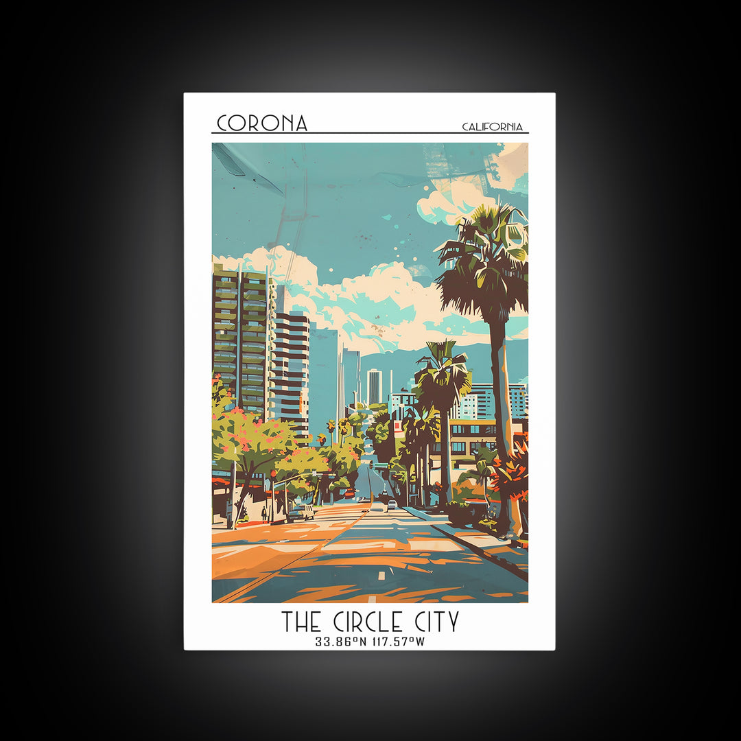Corona Travel Poster, Framed Canvas Print, Retro Travel Poster, City Wall Art, Colorful Wall Art, Living Room Wall Art, Poster Print