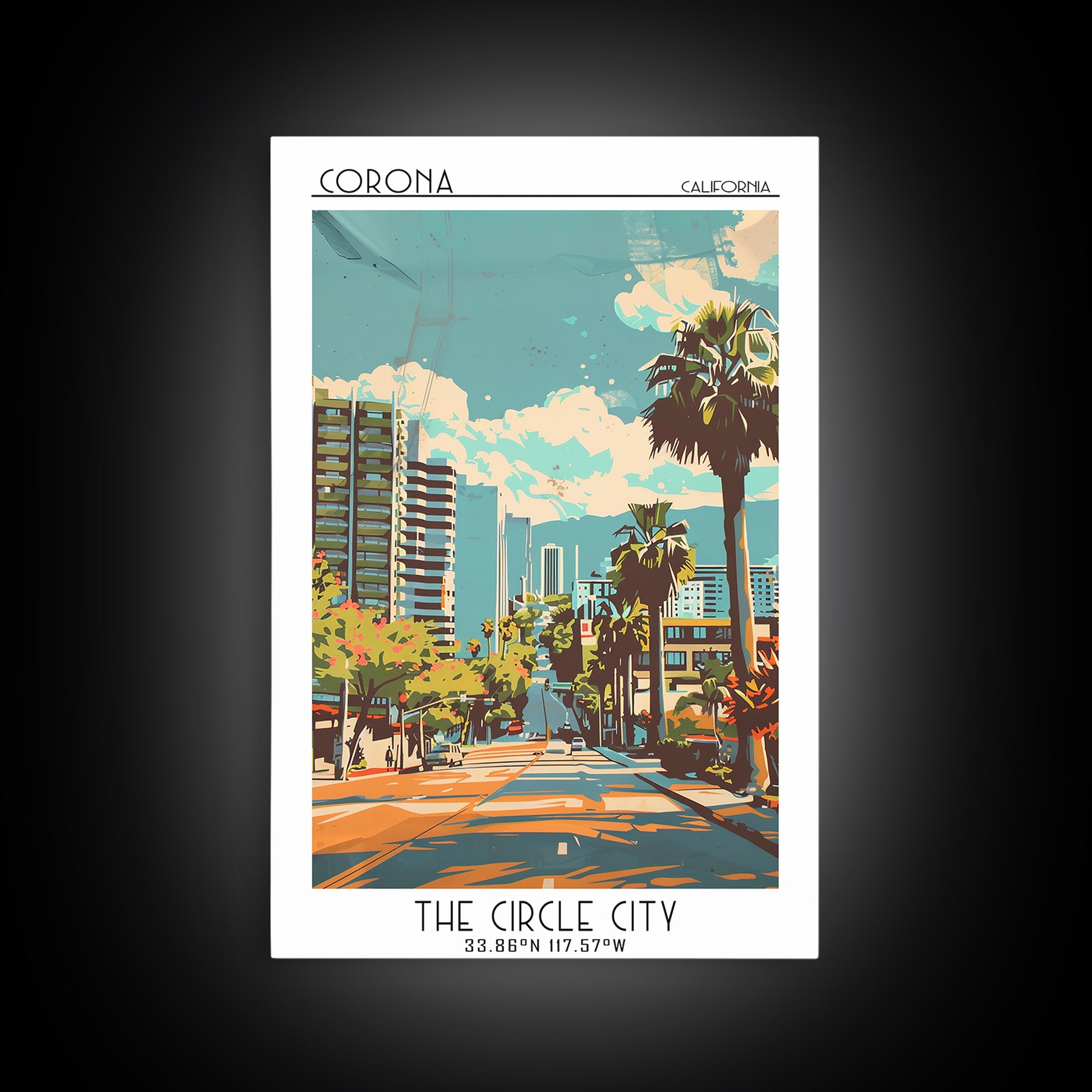 Corona Travel Poster, Framed Canvas Print, Retro Travel Poster, City Wall Art, Colorful Wall Art, Living Room Wall Art, Poster Print