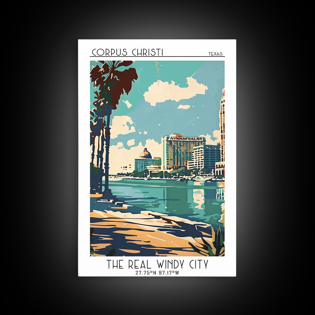 Corpus Christi Texas Travel Poster, Framed Canvas Print, Travel Art Print, Modern Wall Decor, Retro Travel Poster, City Illustration