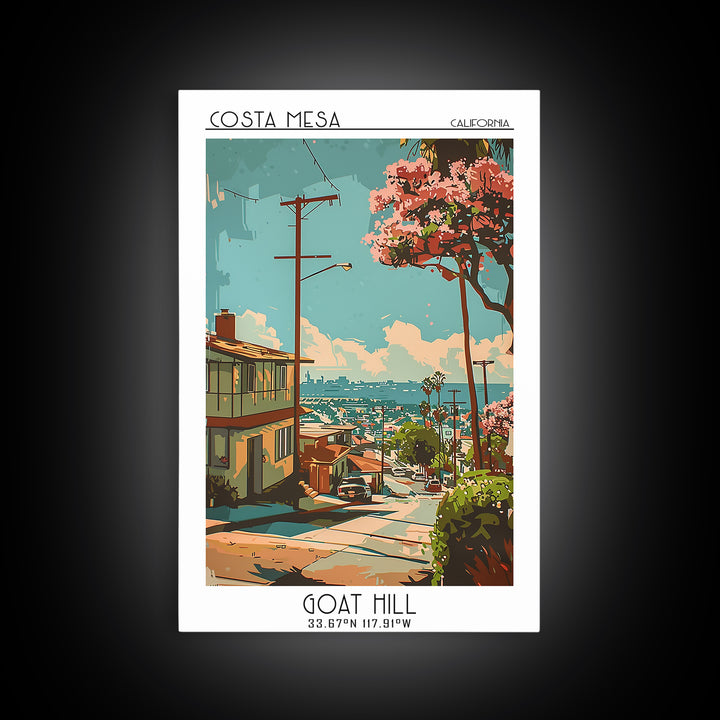 Costa Mesa Travel Poster, Canvas Print, Travel Prints, Landscape Art, Travel Wall Decor, Travel Wall Art, Poster Art, Retro Wall Art