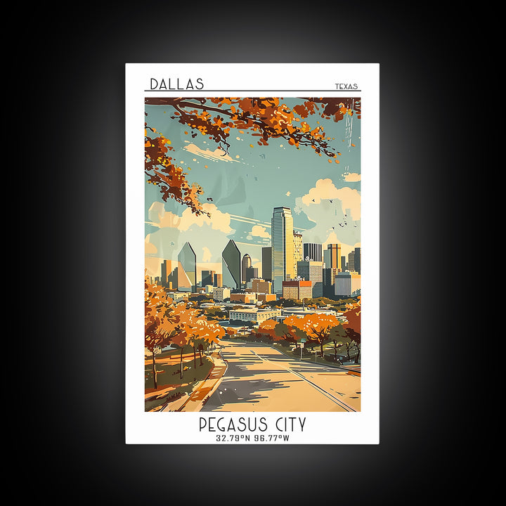 Dallas Texas Travel Poster, Framed Canvas Print, Poster Print, Travel Wall Art, Travel Prints, Travel Art Print, Vintage City Poster