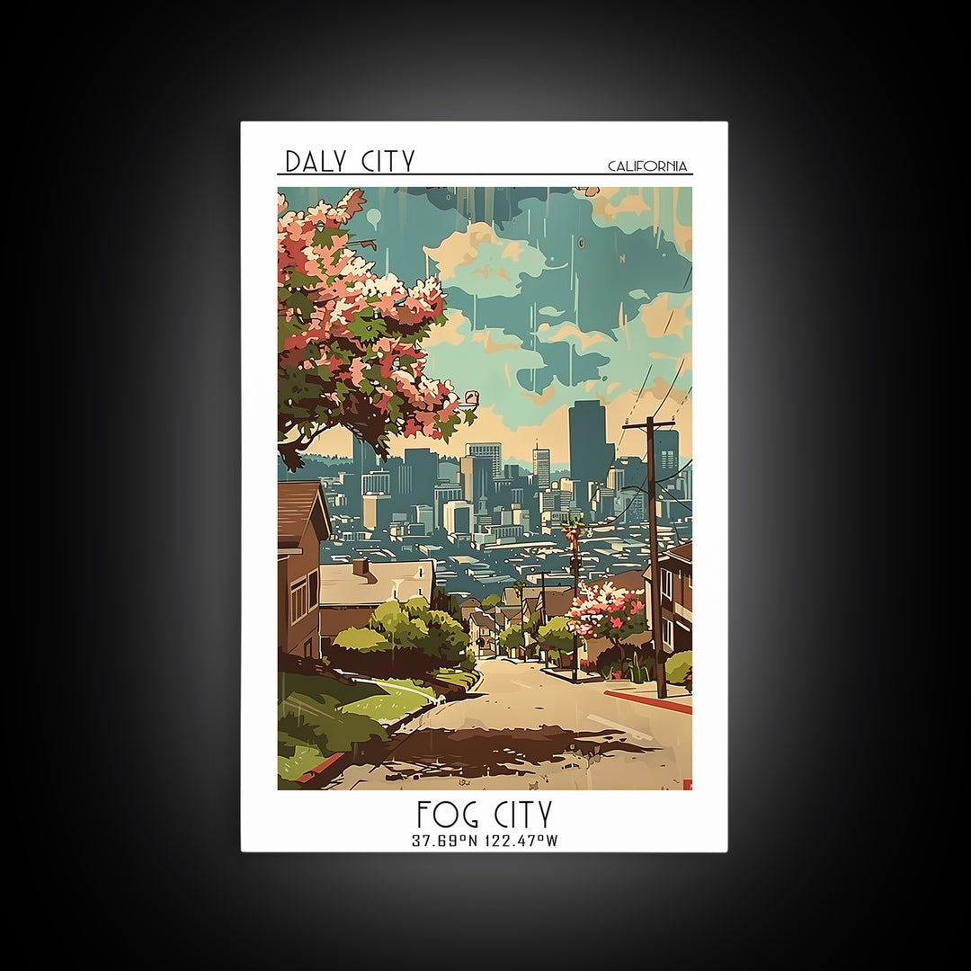 Daly City California Travel Poster, Canvas Print, Poster Print, Travel Wall Art, Vintage Posters, Retro Wall Art, Vintage Travel Art