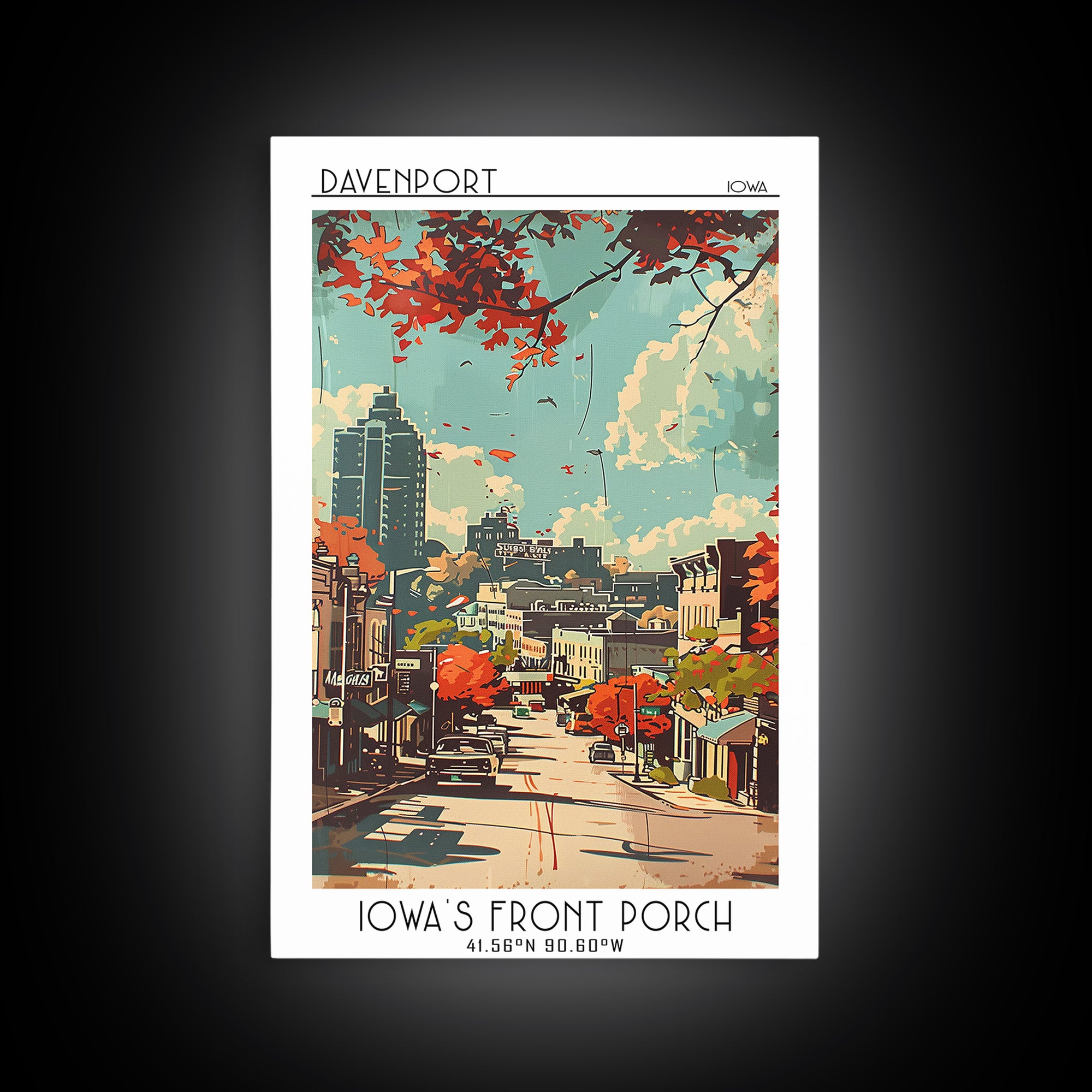 Davenport Iowa Travel Poster, Canvas Print, Retro Wall Art, Travel Print, City Art Print, Vintage Travel Print, Mid Century Wall Art