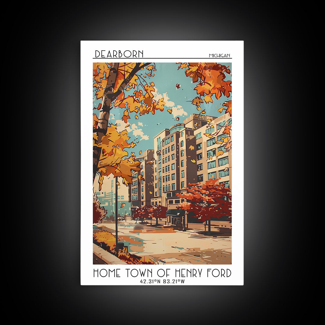 Dearborn Travel Poster, Framed Canvas Print, City Art Print, Travel Wall Art, Vintage Travel, Travel Prints, Wall Art, City Wall Art