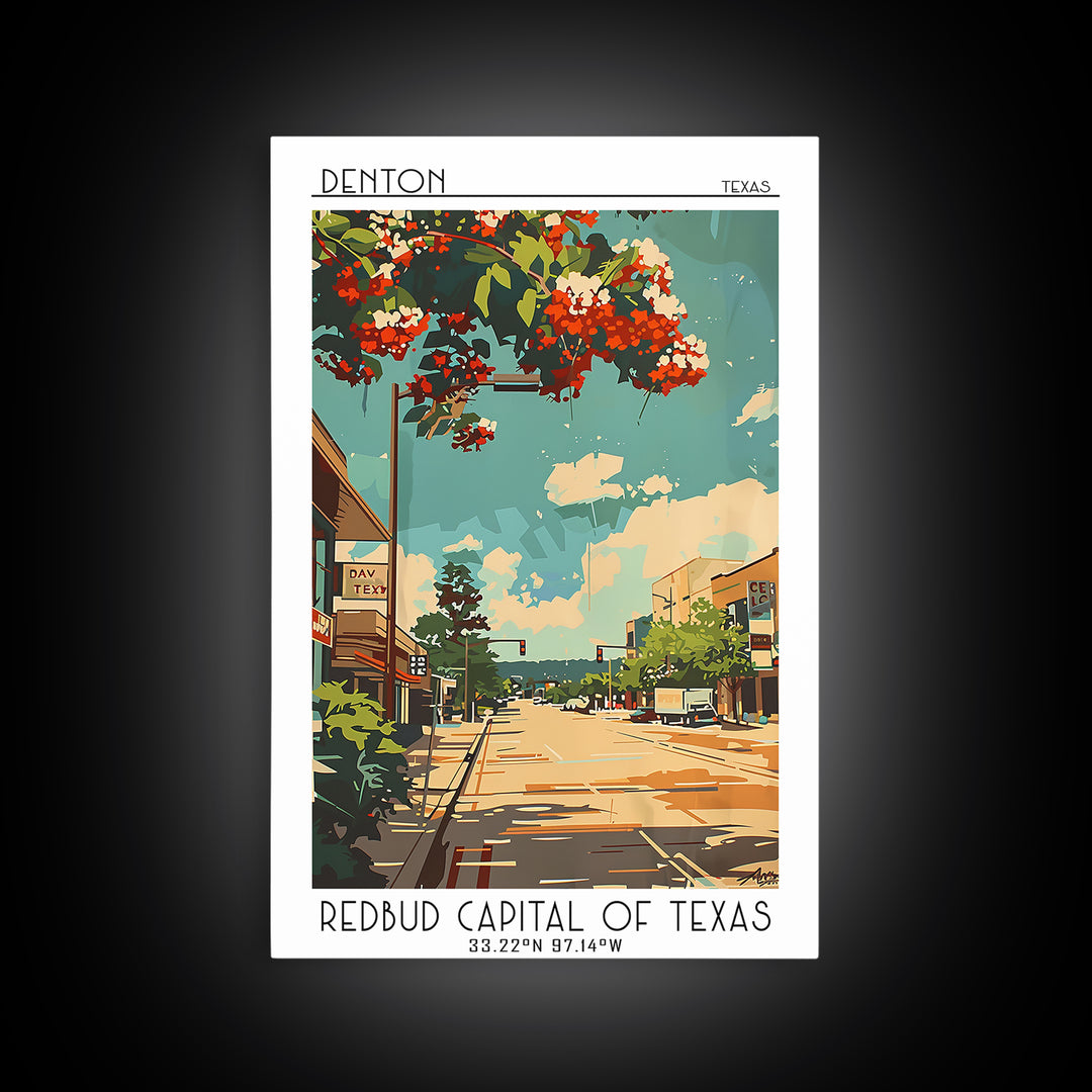 Denton Travel Poster, Framed Canvas Print, Travel Art Print, Modern Wall Decor, Retro Travel Poster, Wanderlust Gift, Retro Wall Art