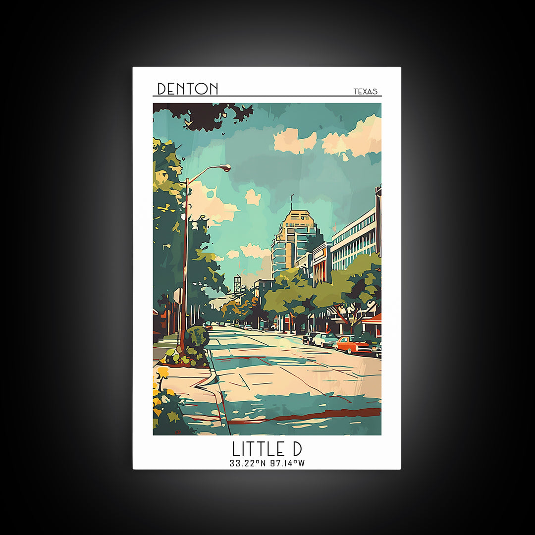 Denton Texas Travel Poster, Framed Canvas Print, City Travel Poster, Travel Wall Art, Poster Print, Fine Art Print, Travel Art Print