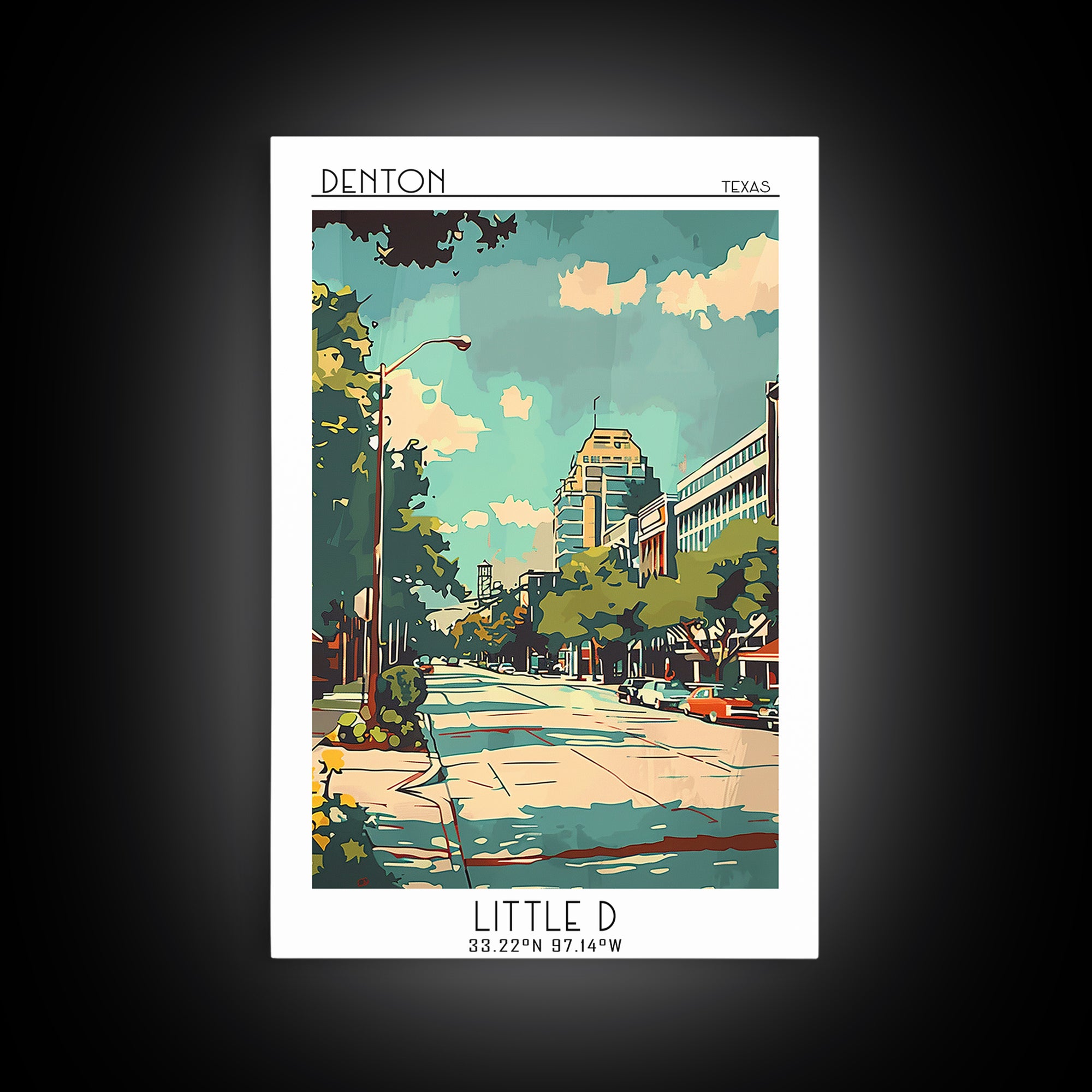 Denton Texas Travel Poster, Framed Canvas Print, City Travel Poster, Travel Wall Art, Poster Print, Fine Art Print, Travel Art Print
