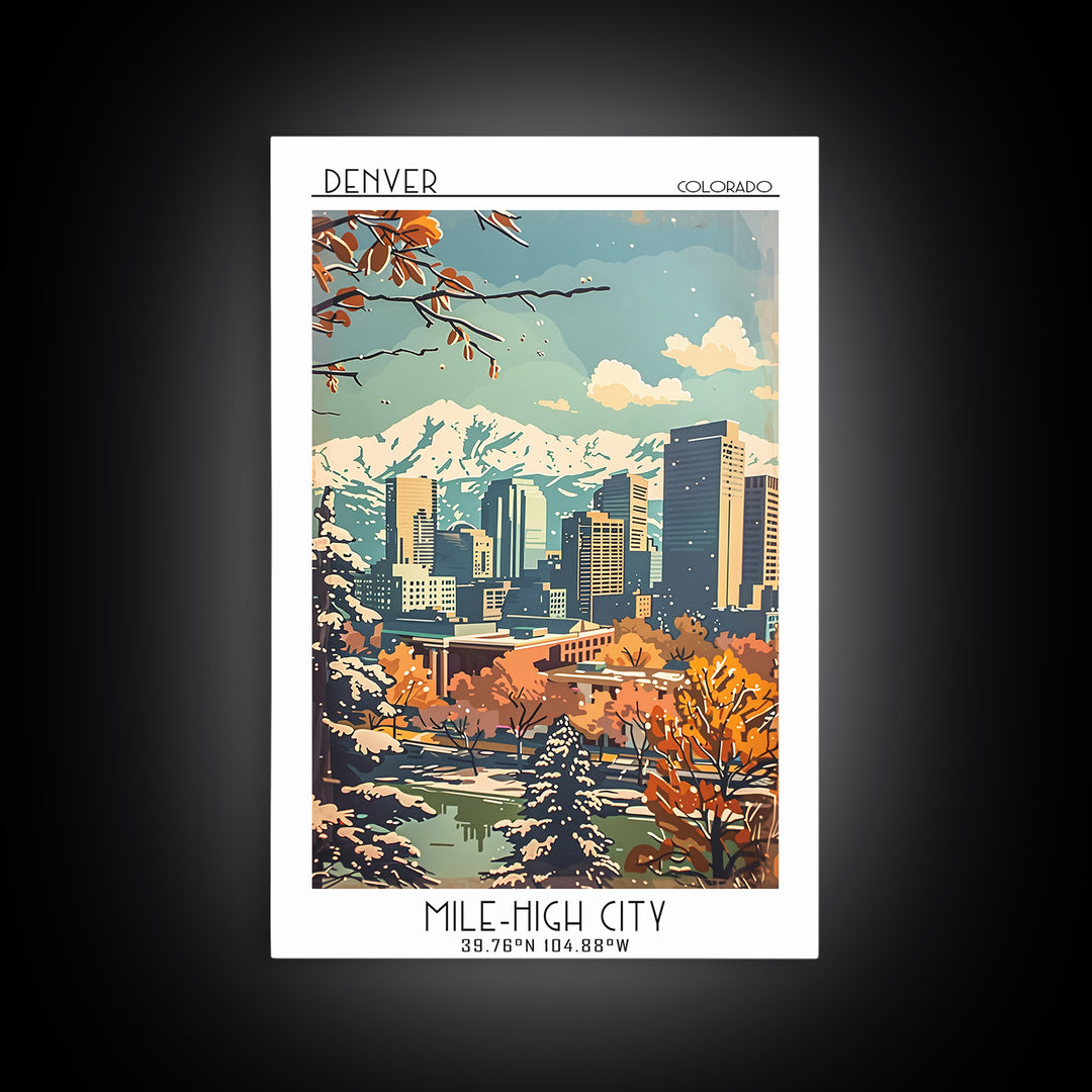 Denver Travel Poster, Framed Canvas Print, City Art Print, Travel Wall Art, Gallery Wall Set, City Illustration, Vintage City Poster