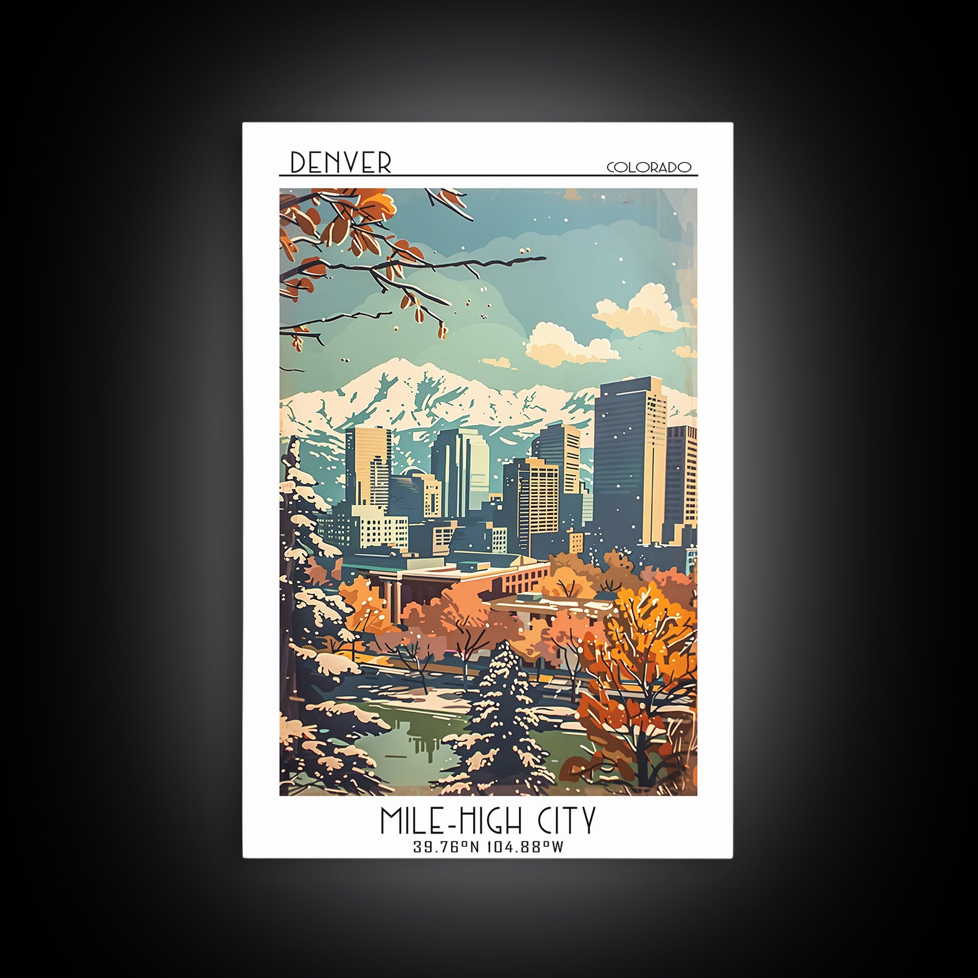 Denver Travel Poster, Framed Canvas Print, City Art Print, Travel Wall Art, Gallery Wall Set, City Illustration, Vintage City Poster
