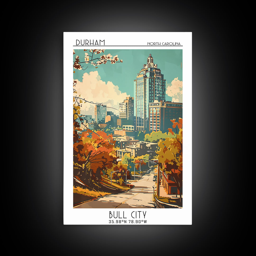 Durham North Carolina Travel Poster, Canvas Print, City Art Print, Travel Wall Art, Travel Posters, City Illustration, City Wall Art