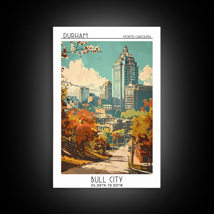 Durham North Carolina Travel Poster, Canvas Print, City Art Print, Travel Wall Art, Travel Posters, City Illustration, City Wall Art