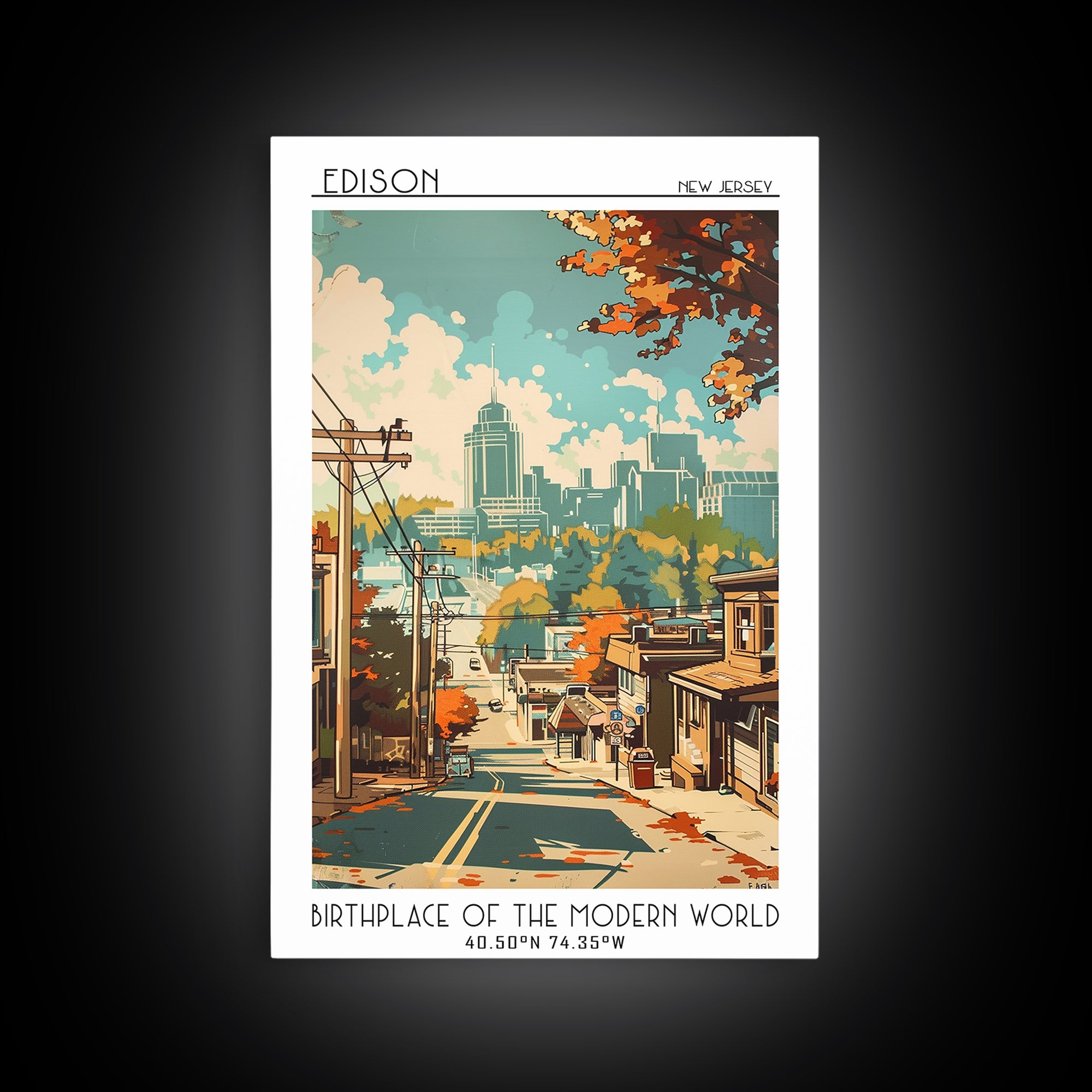 Edison New Jersey Travel Poster, Canvas Print, City Art Print, Travel Wall Art, Travel Art Print, Vintage City Poster, Landscape Art