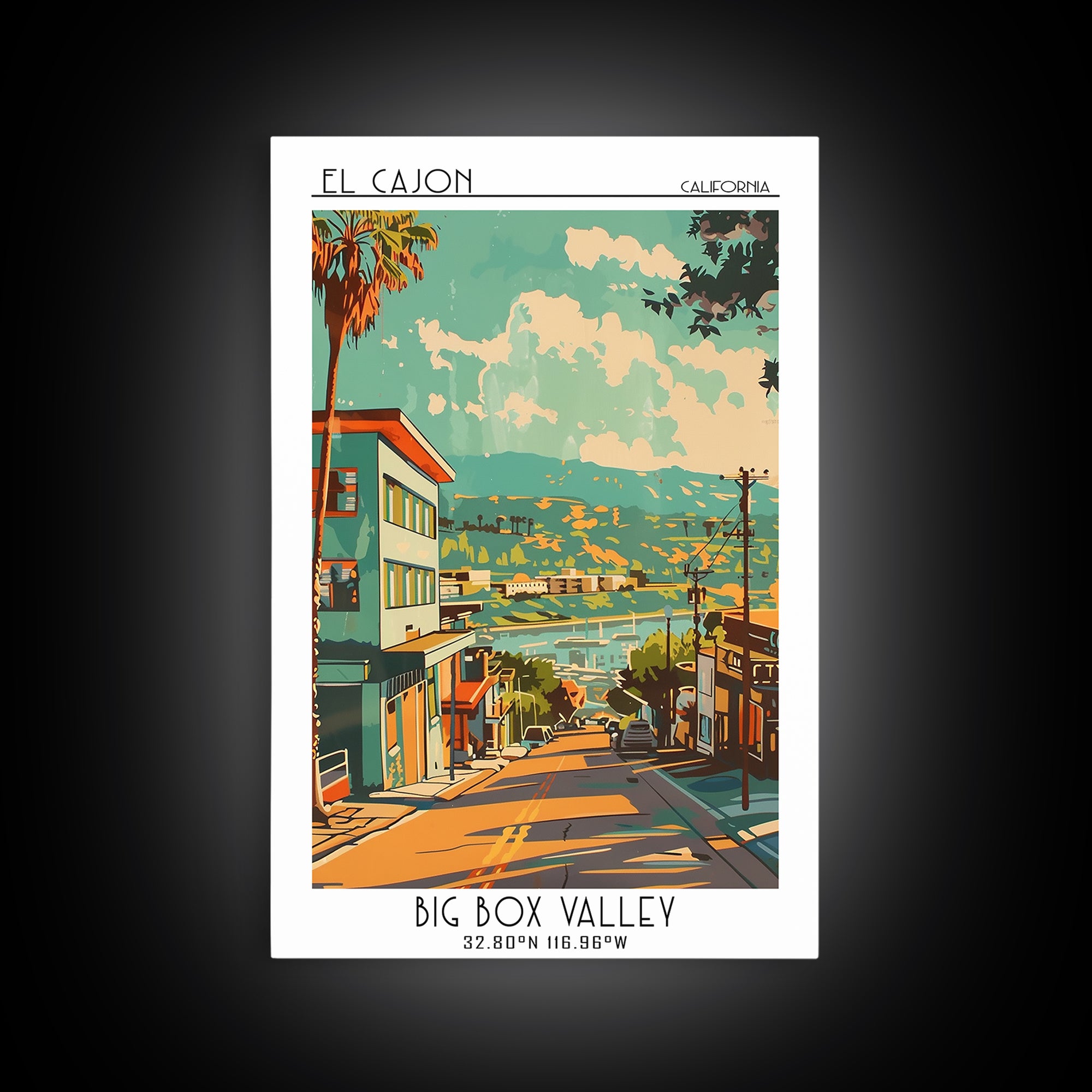 El Cajon Travel Poster, Framed Canvas Print, Poster Print, Travel Wall Art, Home Office Decor, City Travel Poster, City Illustration