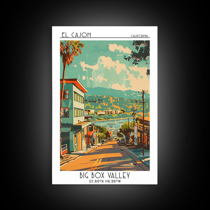 El Cajon Travel Poster, Framed Canvas Print, Poster Print, Travel Wall Art, Home Office Decor, City Travel Poster, City Illustration