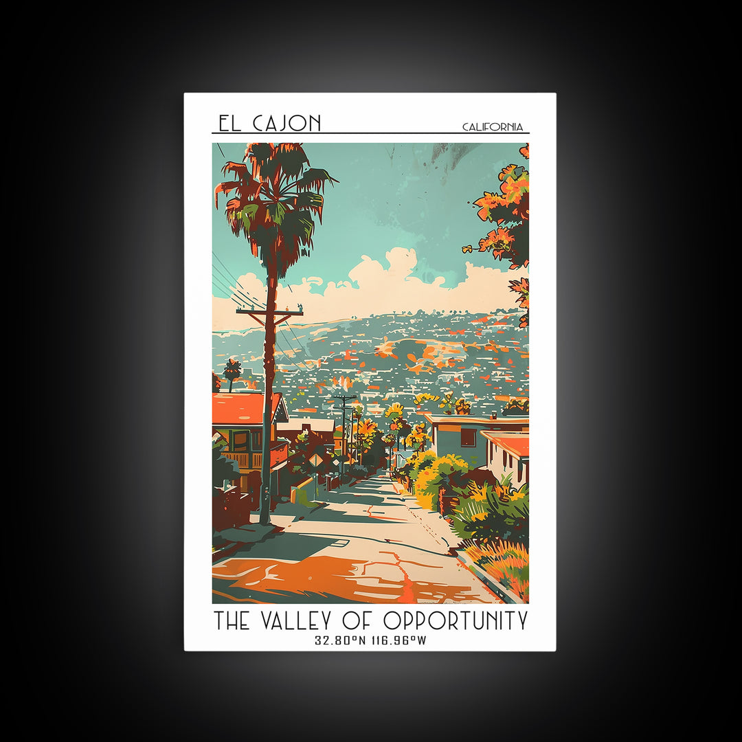 El Cajon California Travel Poster, Canvas Print, Travel Wall Art, City Wall Art, Wanderlust Gift, Vintage Travel Print, Poster Print