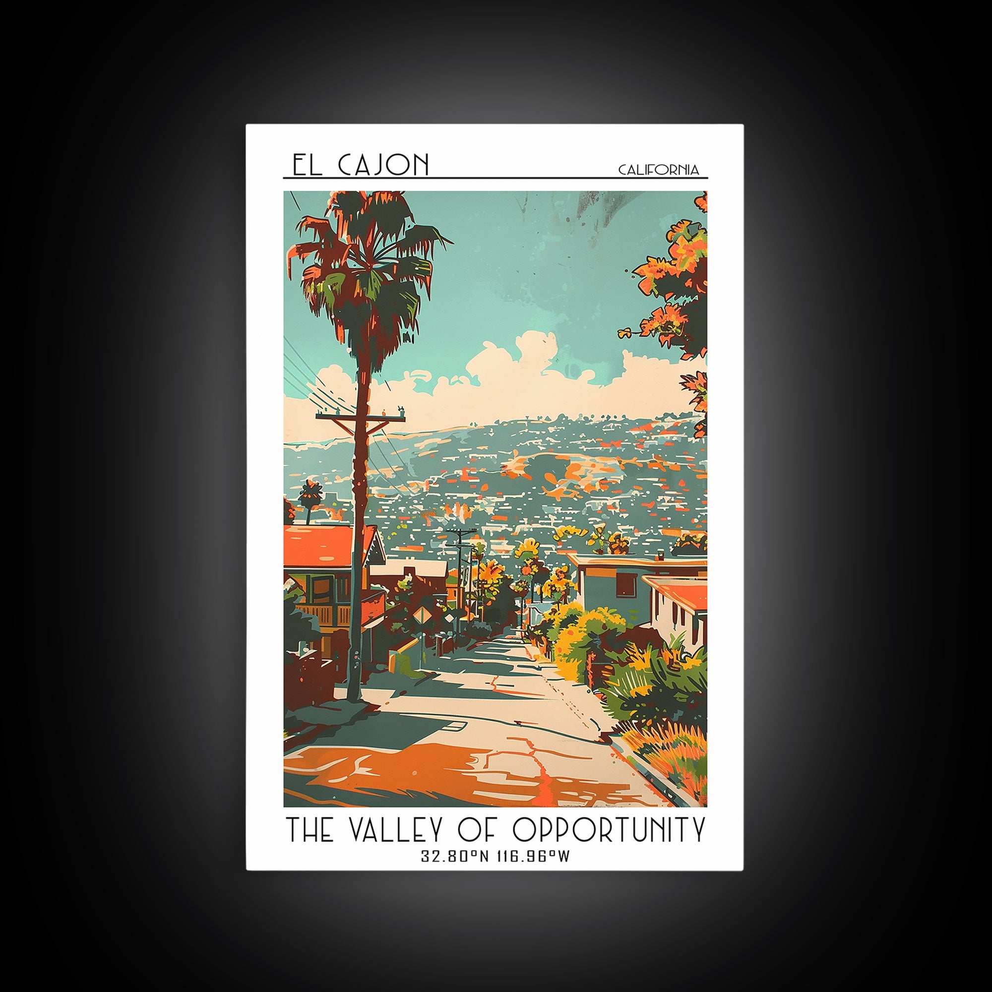 El Cajon California Travel Poster, Canvas Print, Travel Wall Art, City Wall Art, Wanderlust Gift, Vintage Travel Print, Poster Print