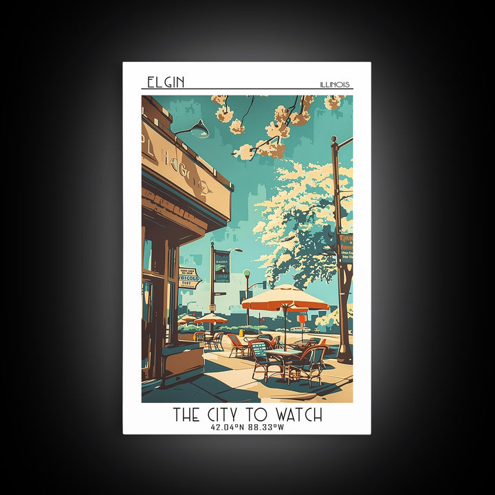 Elgin Travel Poster, Framed Canvas Print, City Art Print, Travel Wall Art, City Travel Poster, Colorful Wall Art, Retro Travel Print