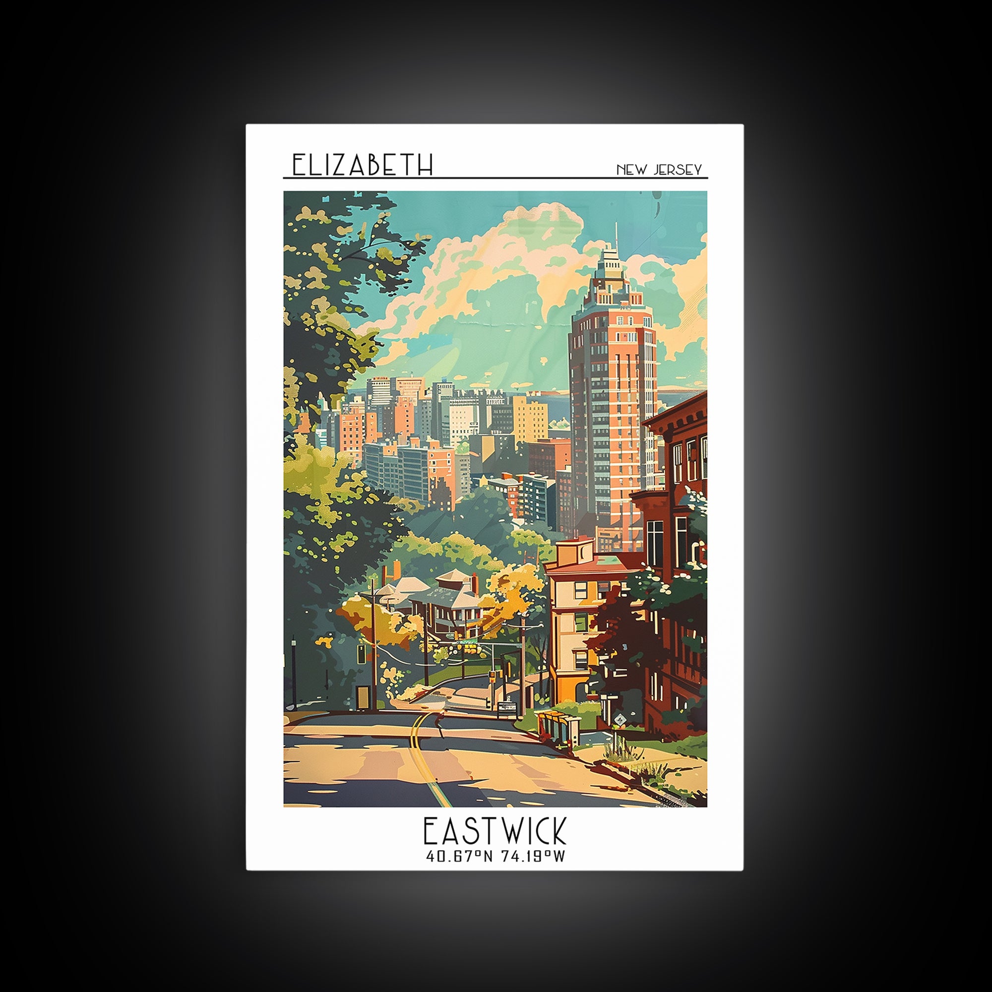 Elizabeth New Jersey Travel Poster, Framed Canvas Print, City Travel Poster, Travel Wall Art, Gallery Wall Set, Watercolor Cityscape