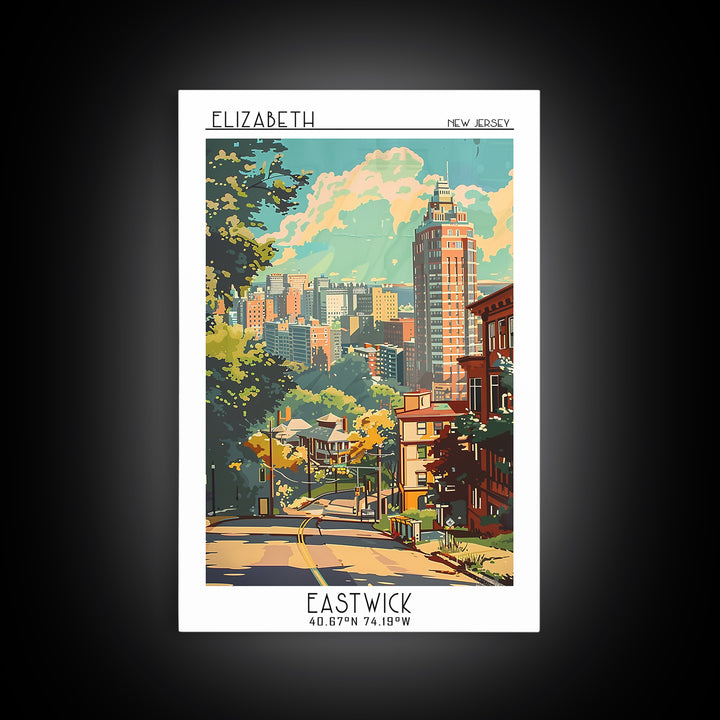 Elizabeth New Jersey Travel Poster, Framed Canvas Print, City Travel Poster, Travel Wall Art, Gallery Wall Set, Watercolor Cityscape