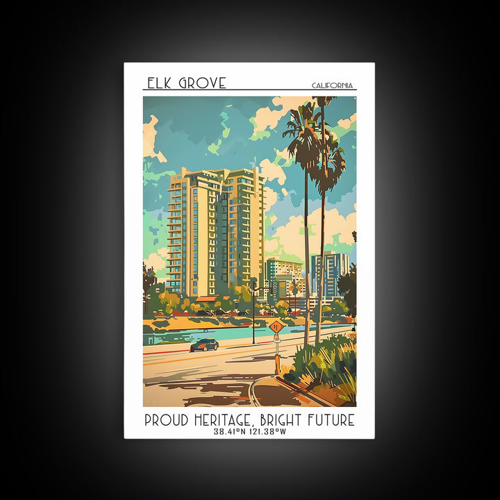 Elk Grove California Travel Poster, Framed Canvas Print, Retro Wall Art, Travel Print, Travel Posters, Travel Prints, Vintage Poster