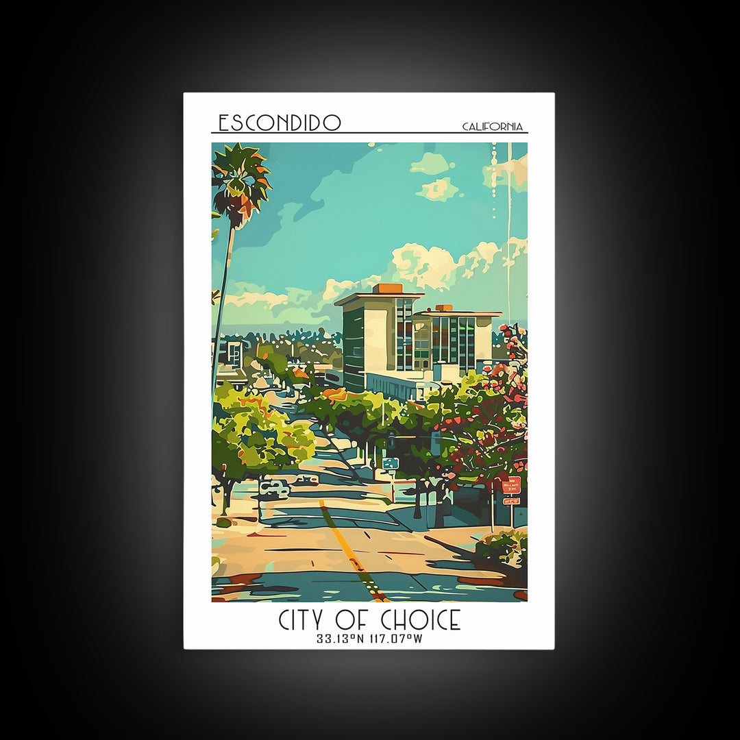 Escondido California Travel Poster, Framed Canvas Print, Travel Art Print, Modern Wall Decor, Art Print, Travel Decor, City Wall Art
