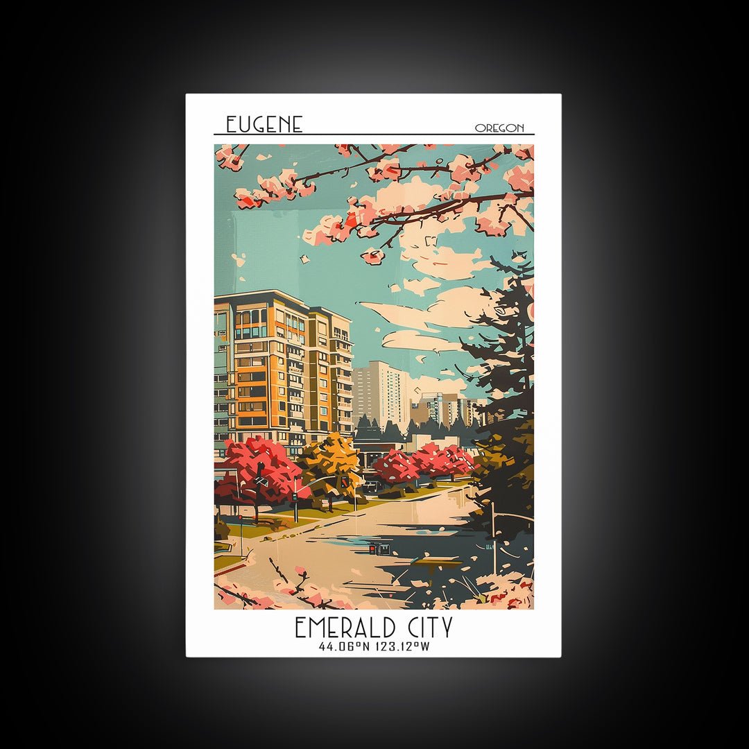 Eugene Travel Poster, Framed Canvas Print, City Travel Poster, Vintage City Poster, Landscape Art, Gallery Wall Set, Wanderlust Gift