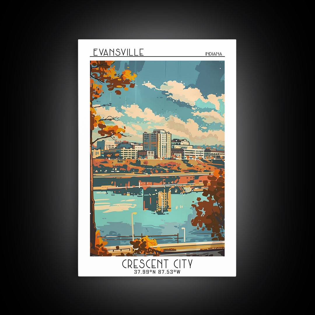 Evansville Indiana Travel Poster, Canvas Print, Travel Wall Decor, Minimalist Poster, Landscape Art, Travel Wall Art, Fine Art Print