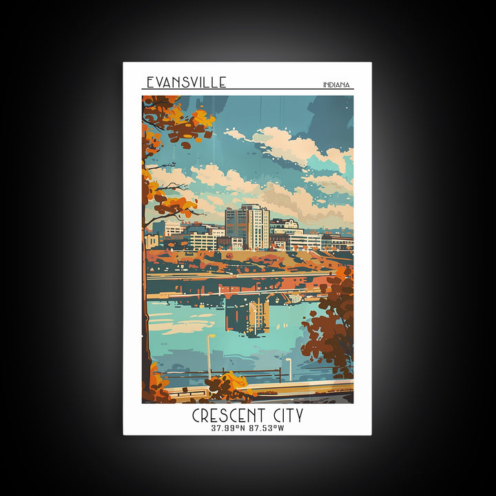 Evansville Indiana Travel Poster, Canvas Print, Travel Wall Decor, Minimalist Poster, Landscape Art, Travel Wall Art, Fine Art Print