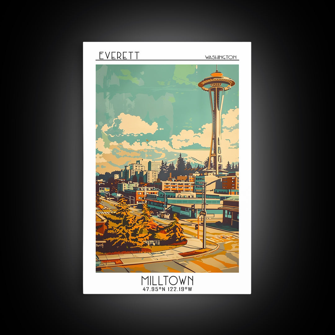 Everett Washington Travel Poster, Canvas Print, City Travel Poster, Travel Wall Decor, Wanderlust Gift, Landscape Art, Travel Prints