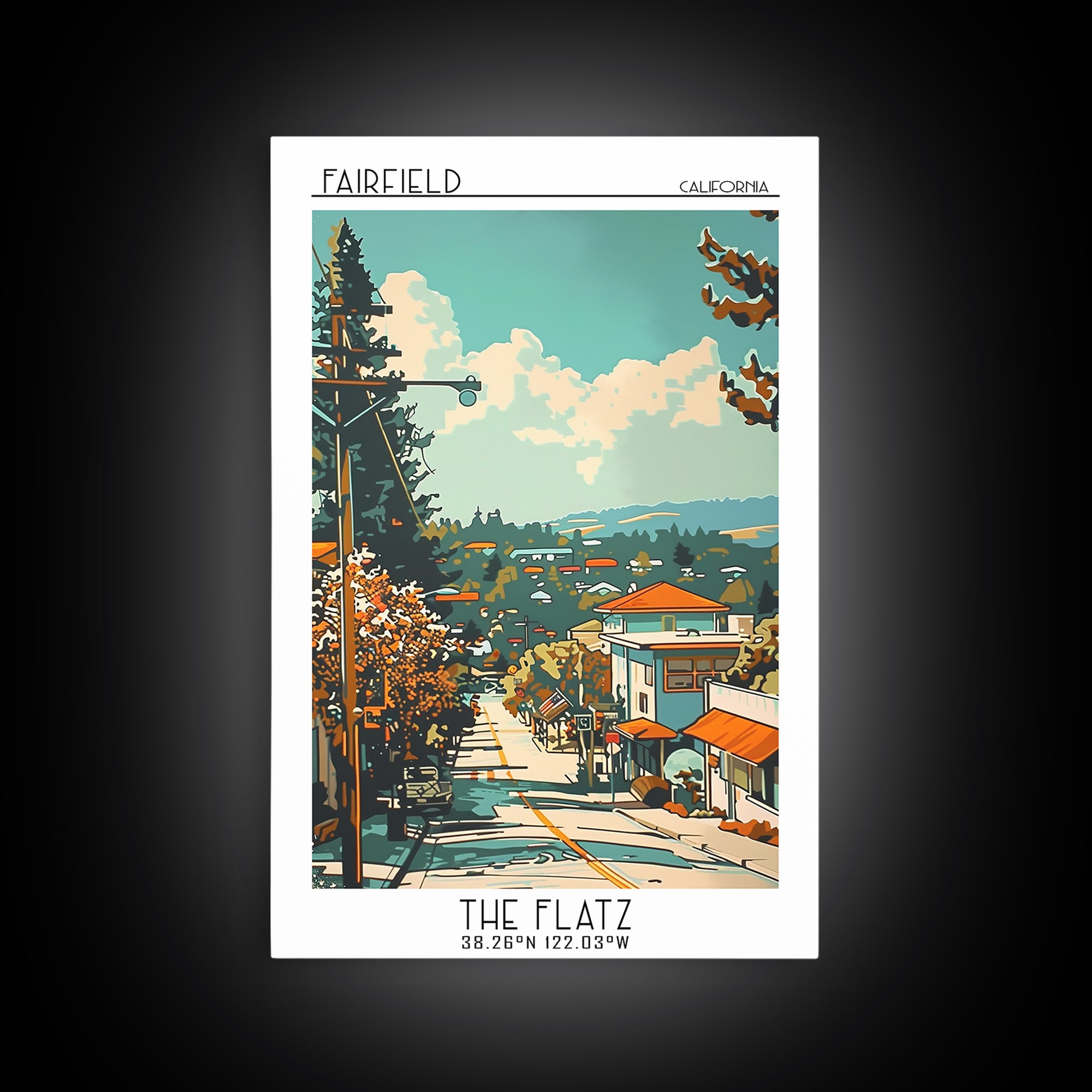 Fairfield California Travel Poster, Framed Canvas Print, City Travel Poster, Travel Wall Decor, Retro Travel Print, Travel Art Print