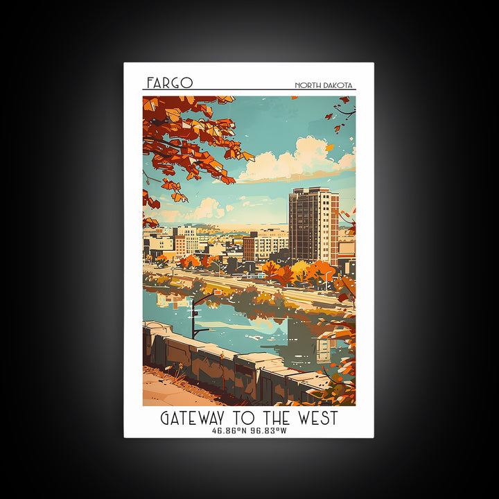 Fargo North Dakota Travel Poster, Framed Canvas Print, Vintage Travel Print, City Wall Art, Poster Art, Travel Print, Vintage Travel